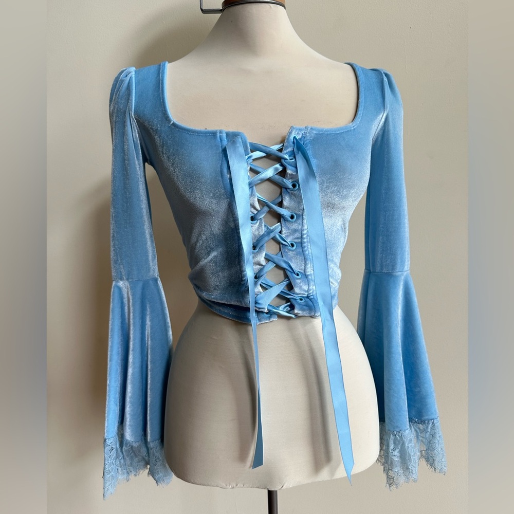 Women’s blue velvet blouse